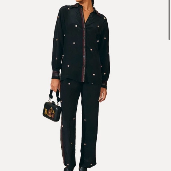 Farm Rio Black Rainbow Beaded Mirror Trim Trousers, size L - Picture 2 of 13